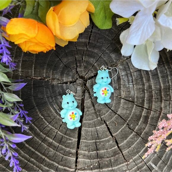 Care Bears Inspired earrings bear rainbow Sun care bear Teal earrings Turquoise - Picture 5 of 10